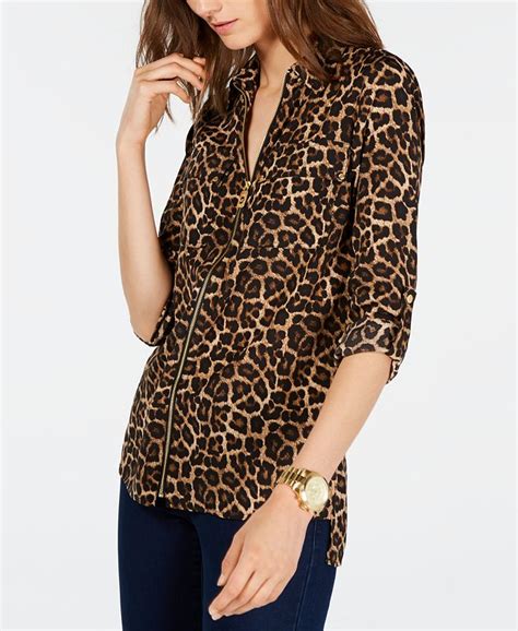 michael kors olive leopard coat|Michael Kors leopard top.